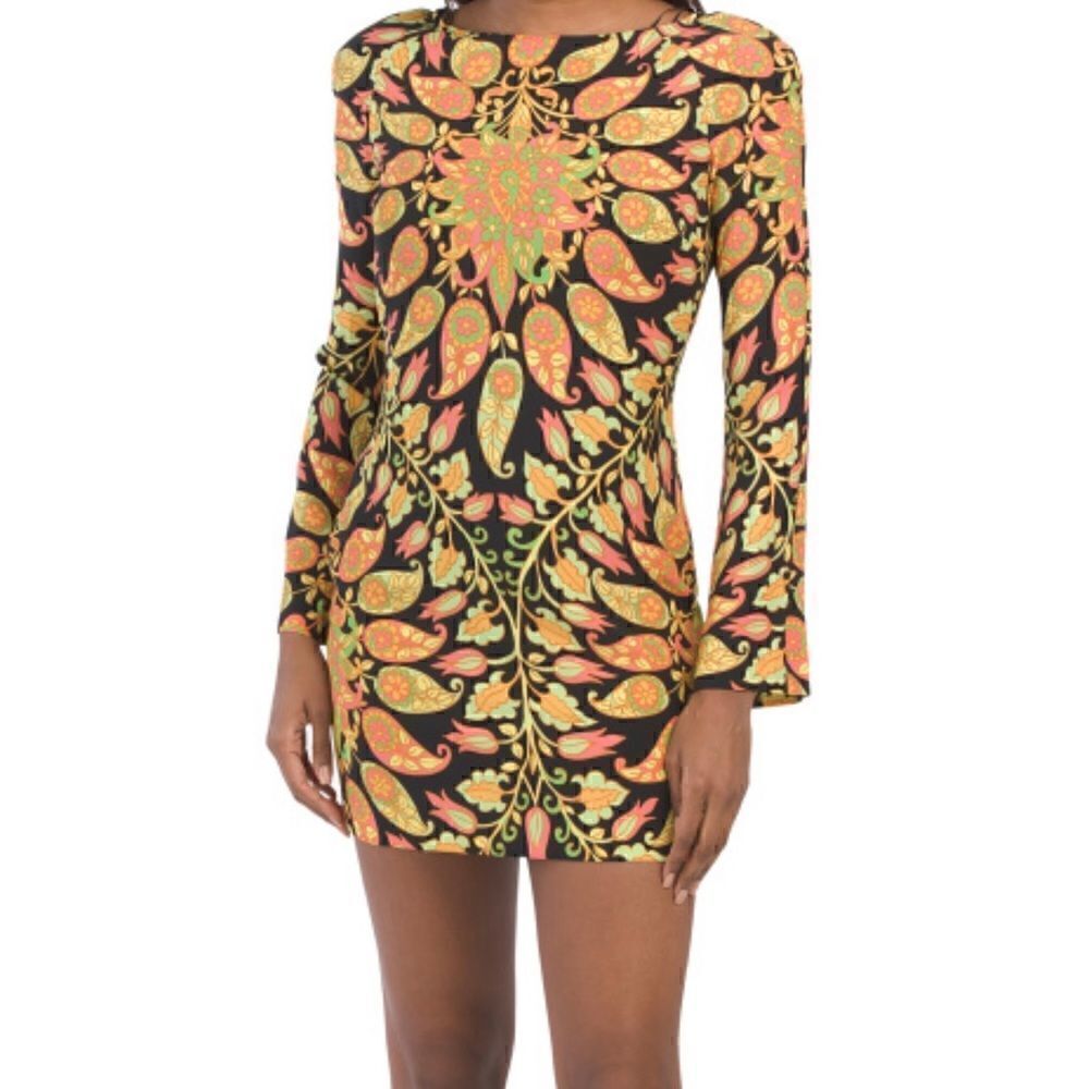 NWT Zara Blogger’s Favorite Long Sleeve Printed Multicolor Open Back Mini Dress - Picture 9 of 12